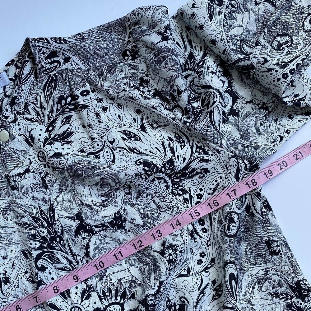 Vintage LAURA & JAYNE Button Up Blouse Secretary Paisley Black White Size 12 - Picture 11 of 12